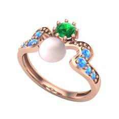Ner İnci Yüzük - Pembe inci, yeşil kuvars ve akuamarin 8 ayar rose altın yüzük #4d30hv