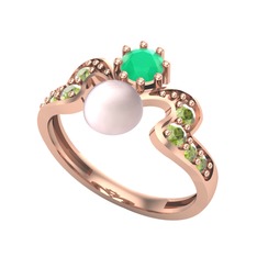 Ner İnci Yüzük - Pembe inci, kök zümrüt ve peridot 14 ayar rose altın yüzük #4ll1nj