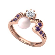 Ner İnci Yüzük - Pembe inci, pırlanta ve ametist 18 ayar rose altın yüzük (0.35 karat) #50qm04