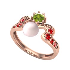 Ner İnci Yüzük - Pembe inci, peridot ve garnet 925 ayar rose altın kaplama gümüş yüzük #549k8l