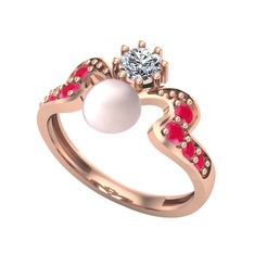 Ner İnci Yüzük - Pembe inci, swarovski ve kök yakut 18 ayar rose altın yüzük #5gico9