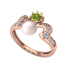 Pembe inci, peridot ve swarovski 925 ayar rose altın kaplama gümüş yüzük
