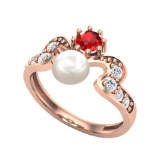 Inci, garnet ve pırlanta 925 ayar rose altın kaplama gümüş yüzük (0.48 karat)