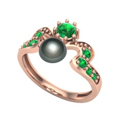 Ner İnci Yüzük - Siyah inci ve yeşil kuvars 8 ayar rose altın yüzük #60y5x3