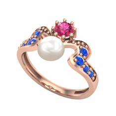 Inci, rodolit garnet ve lab safir 14 ayar rose altın yüzük