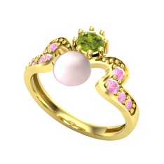 Ner İnci Yüzük - Pembe inci, peridot ve pembe kuvars 14 ayar altın yüzük #6h2vgr