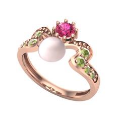 Ner İnci Yüzük - Pembe inci, rodolit garnet ve peridot 14 ayar rose altın yüzük #7khdg1