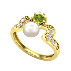 Inci, peridot ve pırlanta 8 ayar altın yüzük (0.48 karat)
