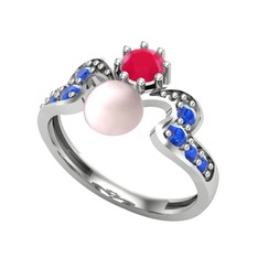 Pembe inci, kök yakut ve lab safir 14 ayar beyaz altın yüzük