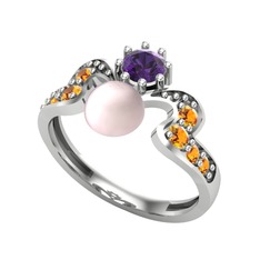 Ner İnci Yüzük - Pembe inci, ametist ve sitrin 18 ayar beyaz altın yüzük #8ujus2