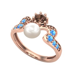 Ner İnci Yüzük - Inci, dumanlı kuvars ve akuamarin 925 ayar rose altın kaplama gümüş yüzük #912fzk