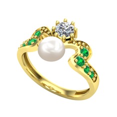 Ner İnci Yüzük - Inci, swarovski ve yeşil kuvars 14 ayar altın yüzük #9fl3u1