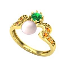Ner İnci Yüzük - Pembe inci, yeşil kuvars ve sitrin 14 ayar altın yüzük #9hy91o