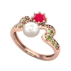 Inci, kök yakut ve peridot 8 ayar rose altın yüzük