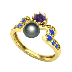 Ner İnci Yüzük - Siyah inci, ametist ve lab safir 925 ayar altın kaplama gümüş yüzük #9nt03