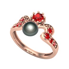 Ner İnci Yüzük - Siyah inci ve garnet 18 ayar rose altın yüzük #a9ghpz