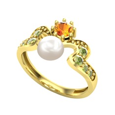 Ner İnci Yüzük - Inci, sitrin ve peridot 14 ayar altın yüzük #akolkt