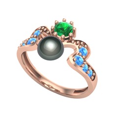 Ner İnci Yüzük - Siyah inci, yeşil kuvars ve akuamarin 925 ayar rose altın kaplama gümüş yüzük #aogb3v