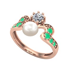 Ner İnci Yüzük - Inci, swarovski ve kök zümrüt 14 ayar rose altın yüzük #ayuic6