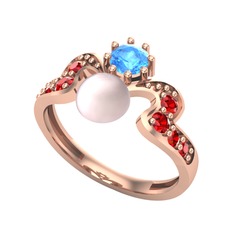 Ner İnci Yüzük - Pembe inci, akuamarin ve garnet 8 ayar rose altın yüzük #b2ozwm