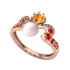 Ner İnci Yüzük - Pembe inci, sitrin ve garnet 8 ayar rose altın yüzük #bir81n