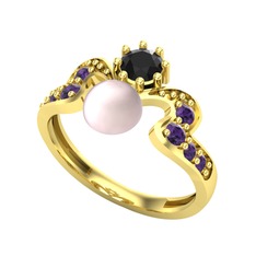 Ner İnci Yüzük - Pembe inci, siyah zirkon ve ametist 925 ayar altın kaplama gümüş yüzük #bwjl1k