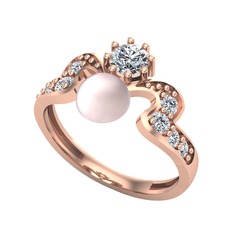 Ner İnci Yüzük - Pembe inci ve swarovski 925 ayar rose altın kaplama gümüş yüzük #bytvny
