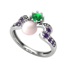 Ner İnci Yüzük - Pembe inci, yeşil kuvars ve ametist 925 ayar gümüş yüzük #bzrqyo