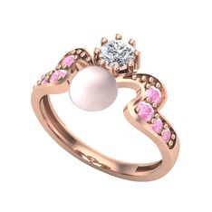 Ner İnci Yüzük - Pembe inci, pırlanta ve pembe kuvars 8 ayar rose altın yüzük (0.35 karat) #c9qs5g