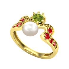 Inci, peridot ve garnet 8 ayar altın yüzük
