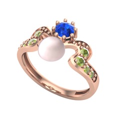 Ner İnci Yüzük - Pembe inci, lab safir ve peridot 14 ayar rose altın yüzük #d3apb8