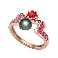 Ner İnci Yüzük - Siyah inci, garnet ve rodolit garnet 925 ayar rose altın kaplama gümüş yüzük #db3ajf