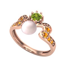 Pembe inci, peridot ve sitrin 14 ayar rose altın yüzük