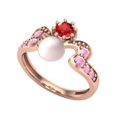 Ner İnci Yüzük - Pembe inci, garnet ve pembe kuvars 18 ayar rose altın yüzük #dkef4q