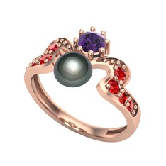 Ner İnci Yüzük - Siyah inci, ametist ve garnet 925 ayar rose altın kaplama gümüş yüzük #dvmqjl