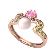 Pembe inci, pembe kuvars ve peridot 8 ayar rose altın yüzük
