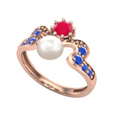 Ner İnci Yüzük - Inci, kök yakut ve lab safir 14 ayar rose altın yüzük #e85yds