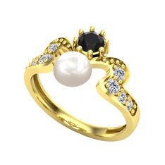 Ner İnci Yüzük - Inci, siyah zirkon ve beyaz zirkon 925 ayar altın kaplama gümüş yüzük #e9sm18
