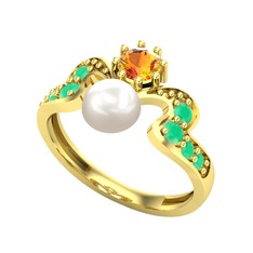 Ner İnci Yüzük - Inci, sitrin ve kök zümrüt 18 ayar altın yüzük #eapihw