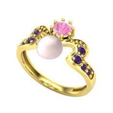 Ner İnci Yüzük - Pembe inci, pembe kuvars ve ametist 18 ayar altın yüzük #eca4rv