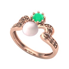 Ner İnci Yüzük - Pembe inci, kök zümrüt ve dumanlı kuvars 925 ayar rose altın kaplama gümüş yüzük #ehf80a