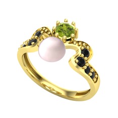 Pembe inci, peridot ve siyah zirkon 8 ayar altın yüzük