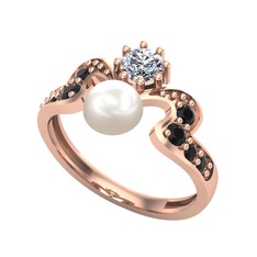 Ner İnci Yüzük - Inci, swarovski ve siyah zirkon 925 ayar rose altın kaplama gümüş yüzük #f2gj60