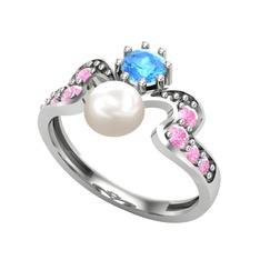 Ner İnci Yüzük - Inci, akuamarin ve pembe kuvars 925 ayar gümüş yüzük #f4km4f