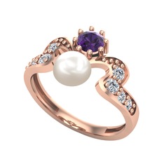Ner İnci Yüzük - Inci, ametist ve swarovski 18 ayar rose altın yüzük #f8tqwc