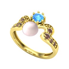 Ner İnci Yüzük - Pembe inci, akuamarin ve dumanlı kuvars 18 ayar altın yüzük #fa6ld2