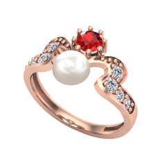 Ner İnci Yüzük - Inci, garnet ve swarovski 14 ayar rose altın yüzük #fb7uck