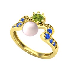 Ner İnci Yüzük - Pembe inci, peridot ve lab safir 18 ayar altın yüzük #ffwexl