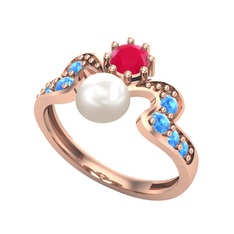 Ner İnci Yüzük - Inci, kök yakut ve akuamarin 14 ayar rose altın yüzük #fqmqqf