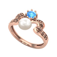 Ner İnci Yüzük - Inci, akuamarin ve dumanlı kuvars 925 ayar rose altın kaplama gümüş yüzük #g9nslp